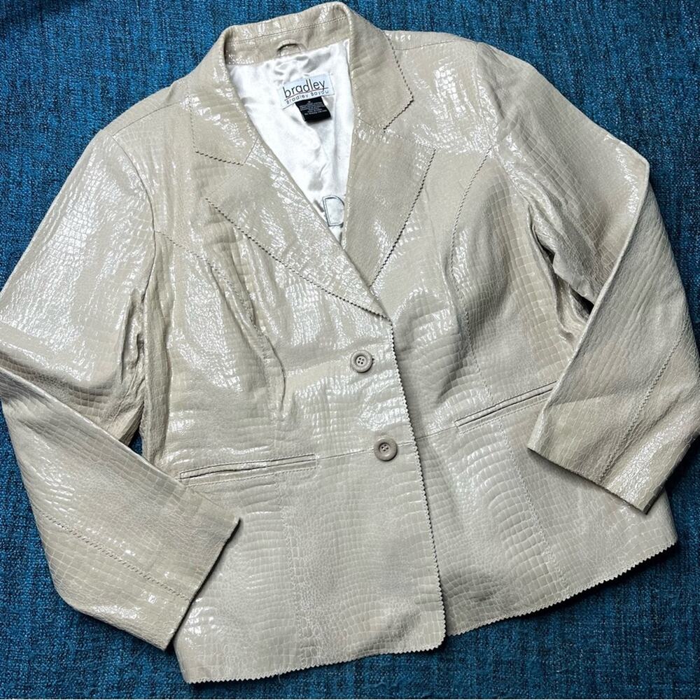Vintage Bradley Bayou Reptile Embossed Genuine Leather Blazer Jacket in Cream 1X